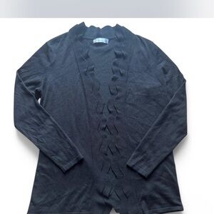 89th & Madison Black Cardigan with Scalloped Edges